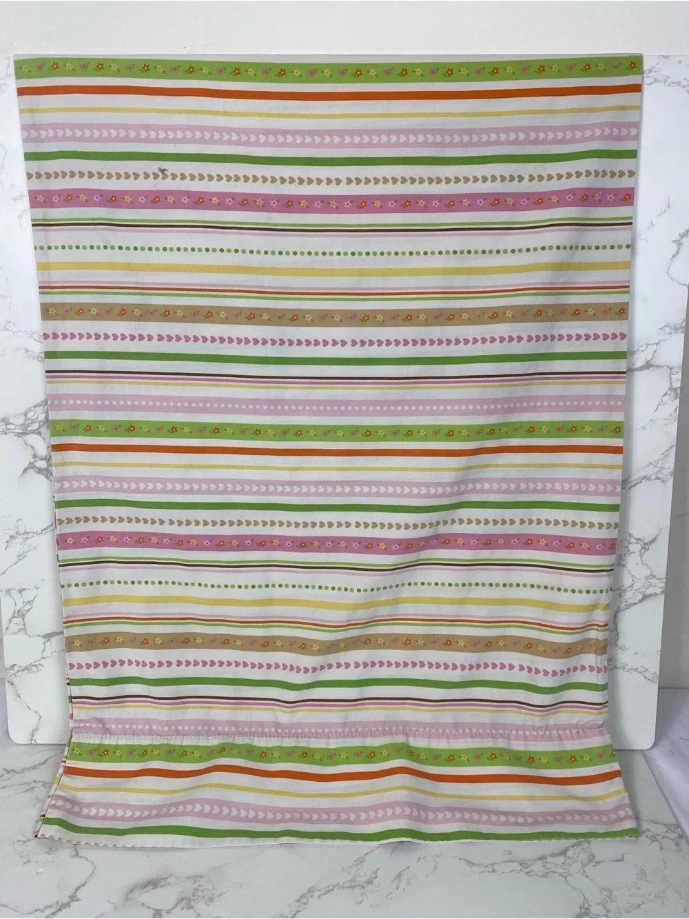 Striped vintage pillow case 1 with hearts flowers stripes